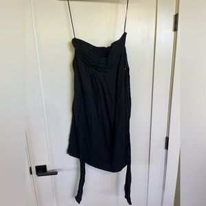 Strapless black linen dress, tie in back, size 8, Theory